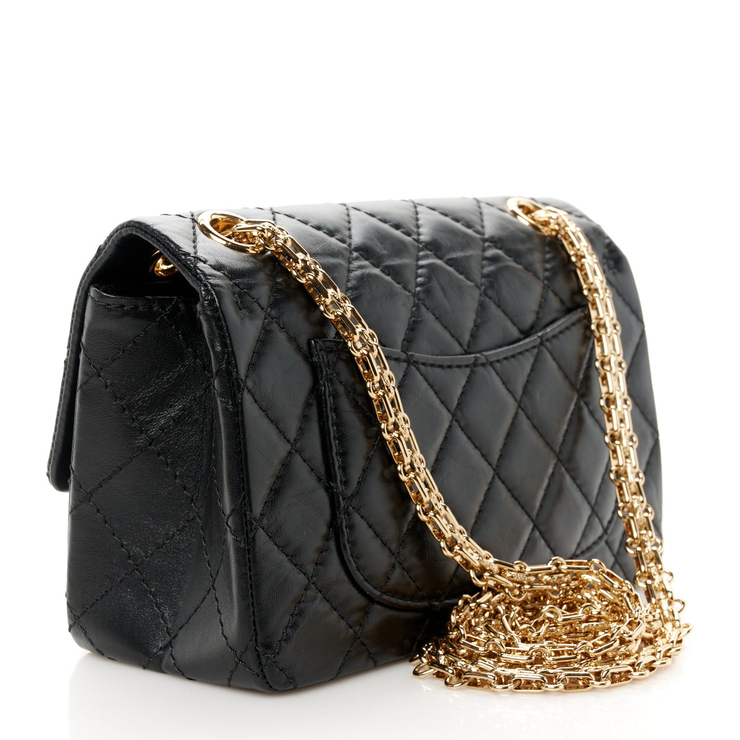 Aged Calfskin Quilted 2.55 Reissue Mini Flap  Black