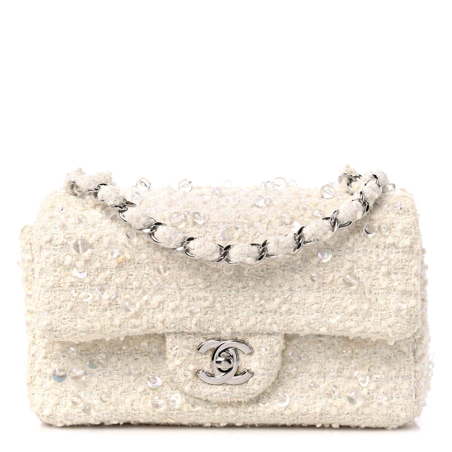 Chanel Tweed Beaded Mini Rectangular Flap White 1 of 13