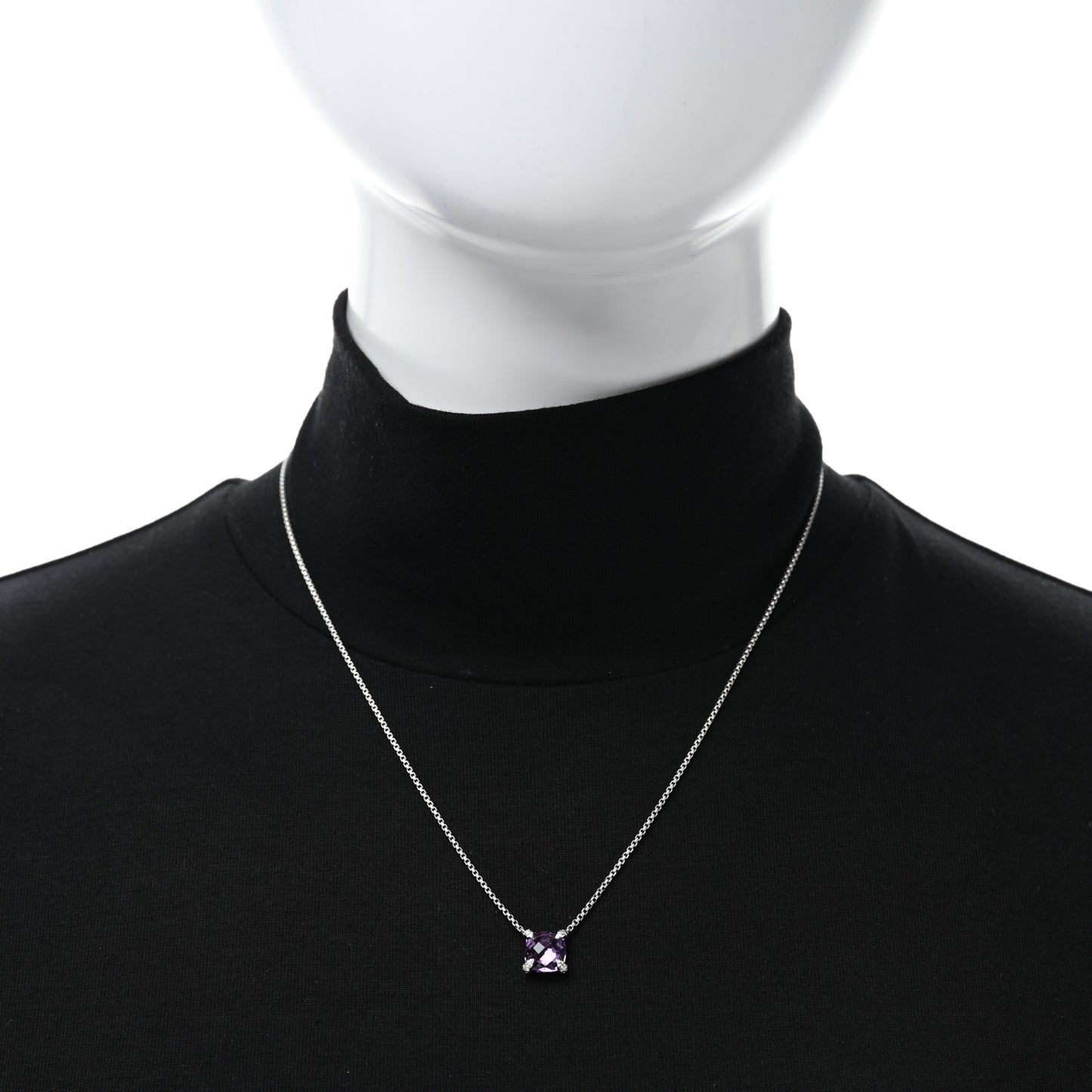 Sterling Silver Diamond Amethyst 9mm Petite Chatelaine Pendant Necklace
