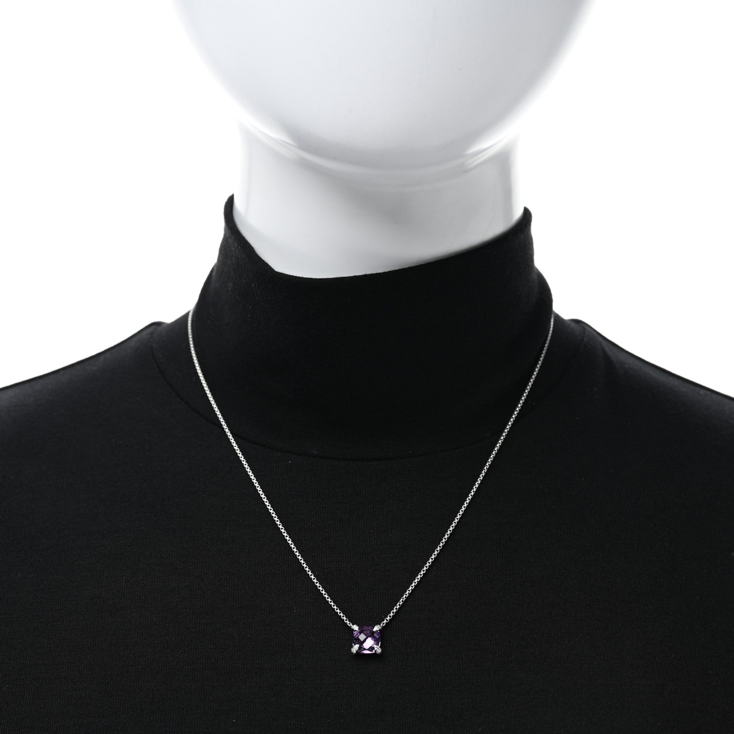 David Yurman Sterling Silver Diamond Amethyst 9mm Petite Chatelaine Pendant Necklace 2 of 6
