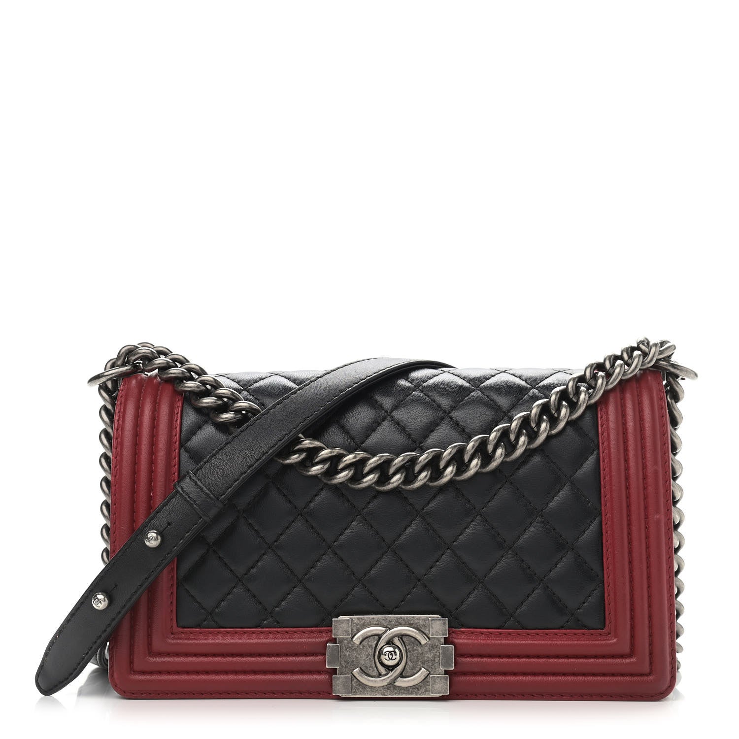 Chanel Lambskin Quilted Medium Boy Flap Black Red 1 of 12