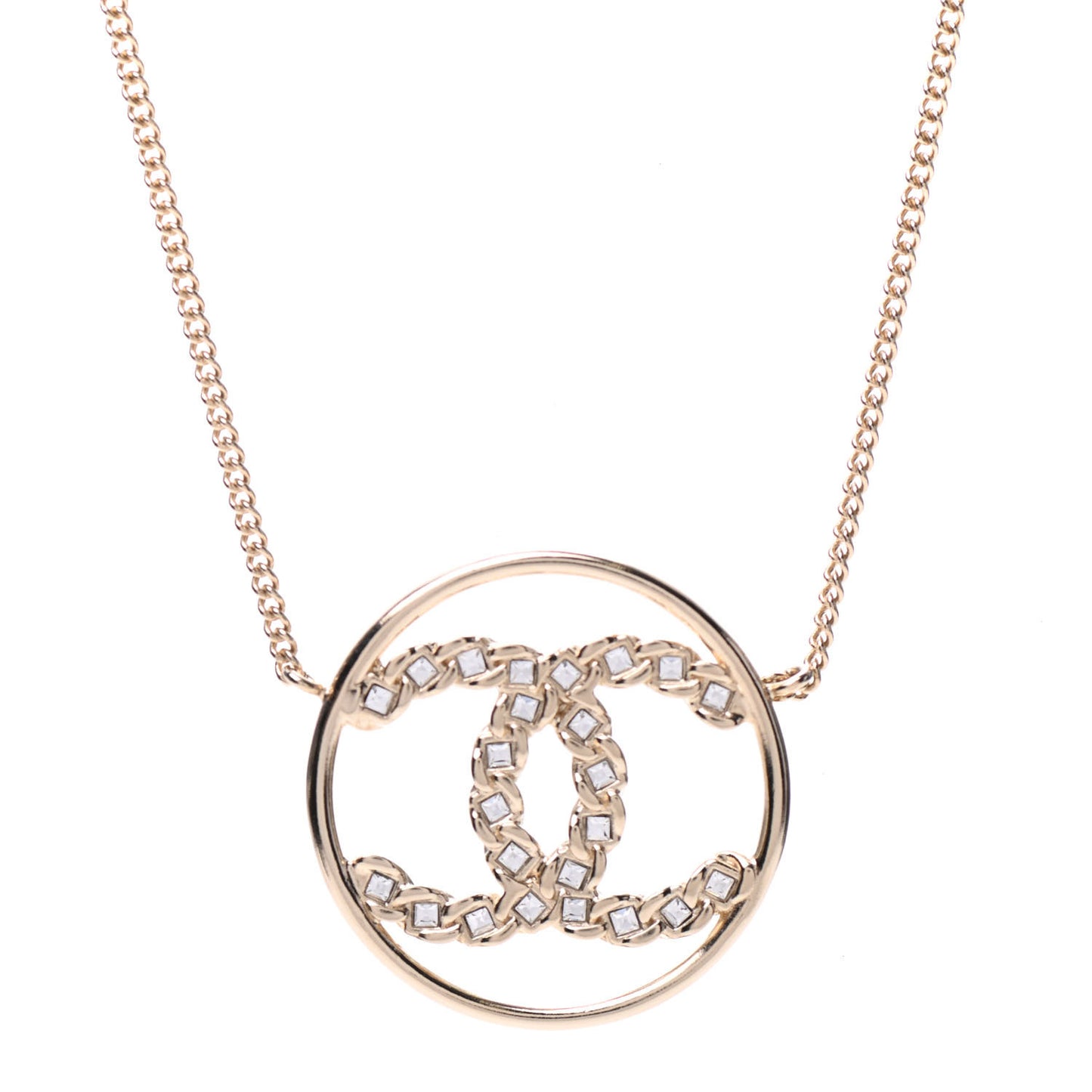 Baguette Crystal High Society CC Pendant Necklace Gold