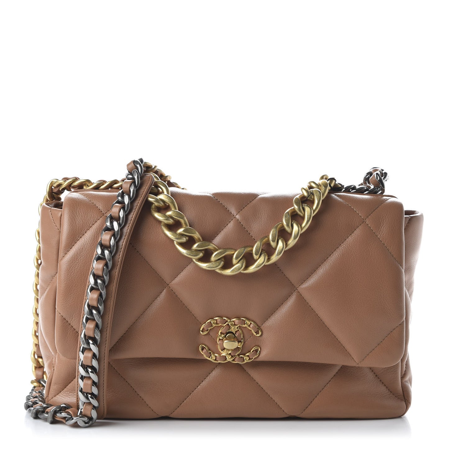 Lambskin Quilted Large 19 Flap Brown