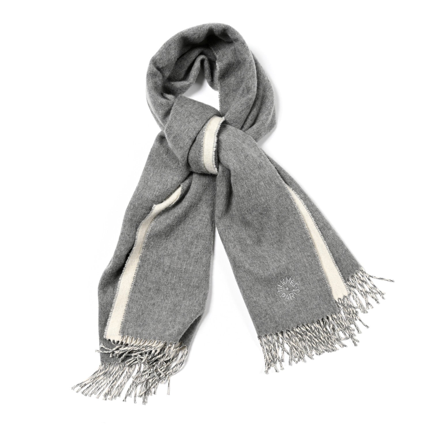 Hermes Cashmere Fringe Muffler Gris Chine 1 of 7