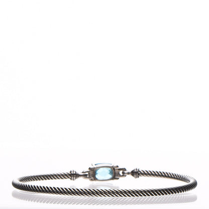 David Yurman Sterling Silver Diamond Blue Topaz 3mm Petite Wheaton Bracelet 3 of 7