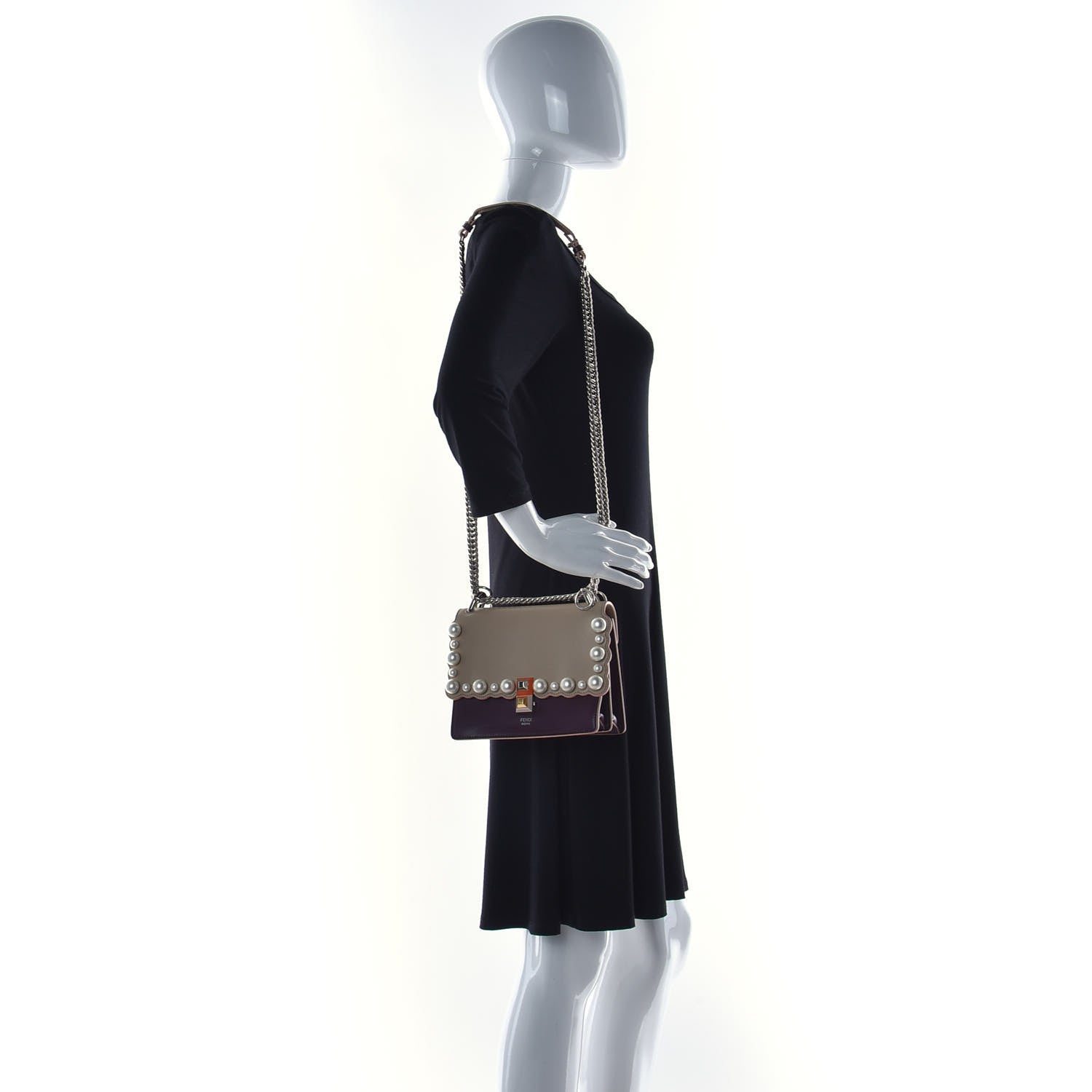 Fendi Vitello Liberty Scalloped Studded Pearl Small Kan I Shoulder Bag Black Cherry Amido 2 of 12
