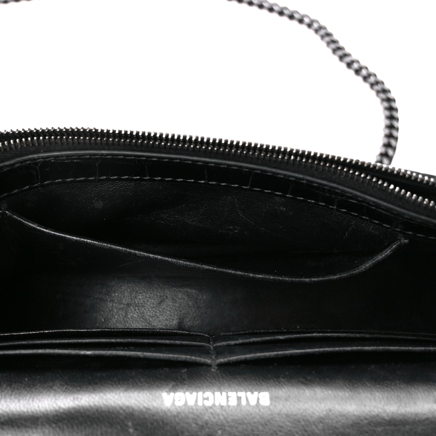 Shiny Calfskin Monochrome Crocodile Embossed Hourglass Chain Bag Black