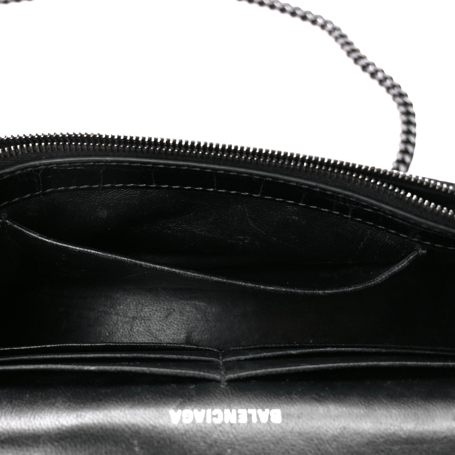 Balenciaga Shiny Calfskin Monochrome Crocodile Embossed Hourglass Chain Bag Black 6 of 13
