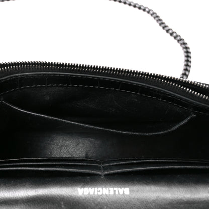 Balenciaga Shiny Calfskin Monochrome Crocodile Embossed Hourglass Chain Bag Black 6 of 13