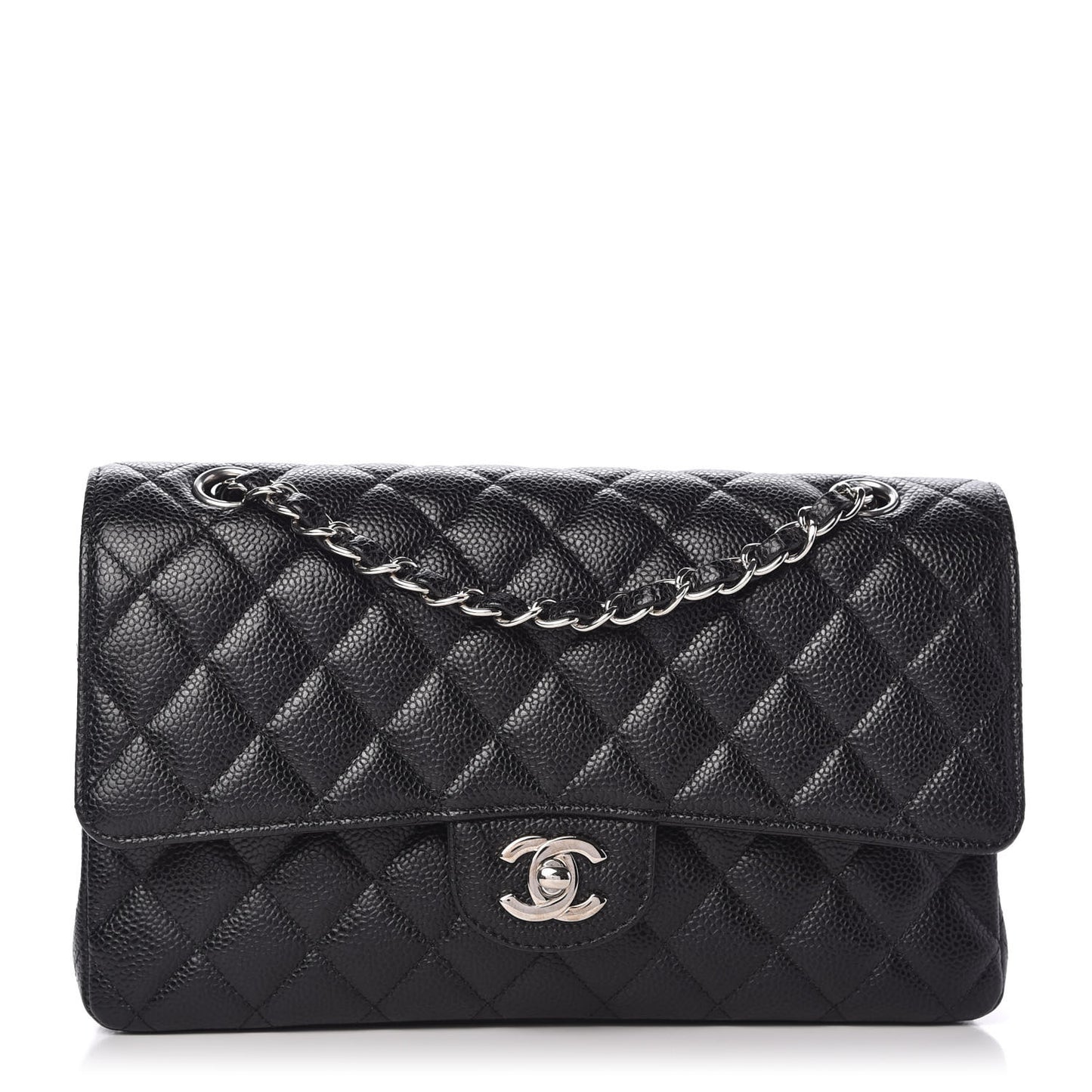 Caviar Quilted Medium Double Flap Black