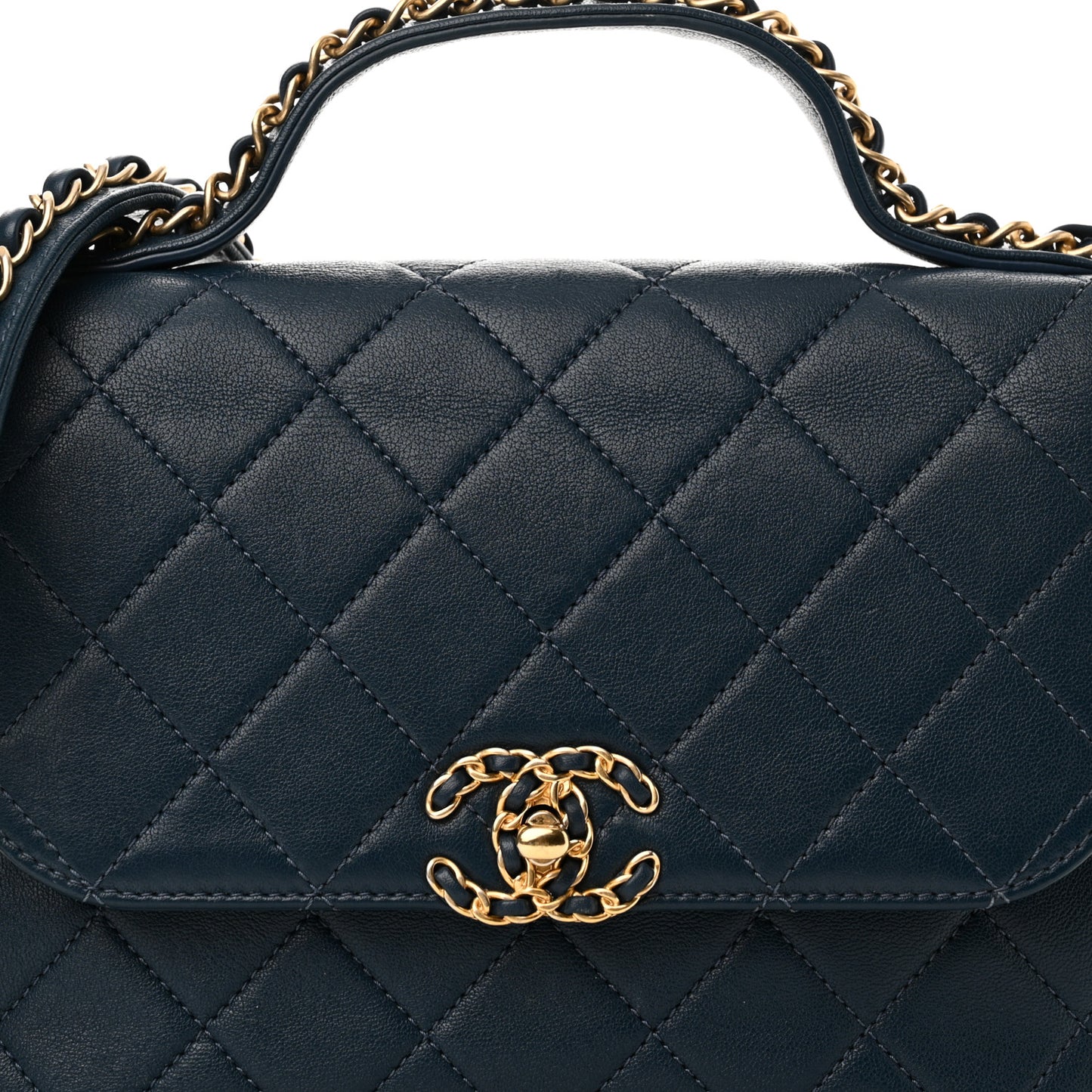 Lambskin Quilted Small Chain Infinity Top Handle Flap Blue
