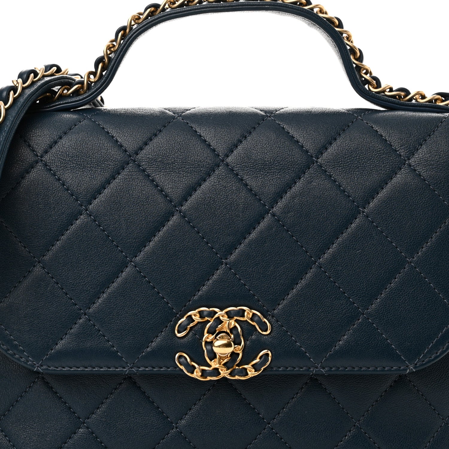 Chanel Lambskin Quilted Small Chain Infinity Top Handle Flap Blue 8 of 10