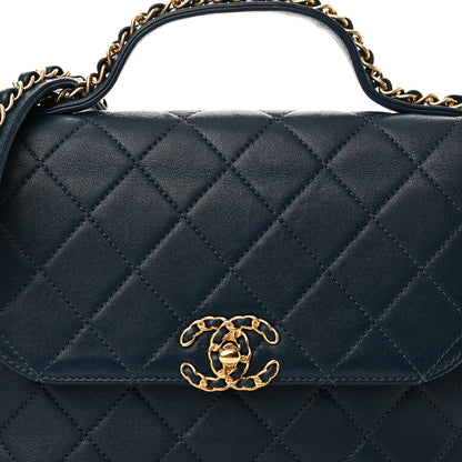 Chanel Lambskin Quilted Small Chain Infinity Top Handle Flap Blue 8 of 10