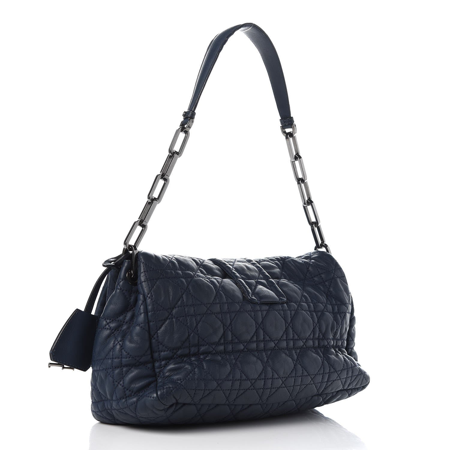 Christian Dior Lambskin Cannage Large New Lock Flap Bag Blue 3 of 17