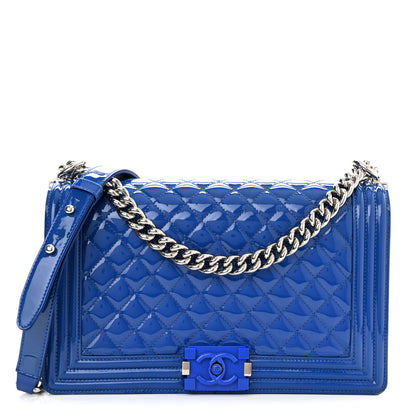 Chanel Patent Calfskin Quilted New Medium Plexiglass Boy Flap Blue 1 of 11