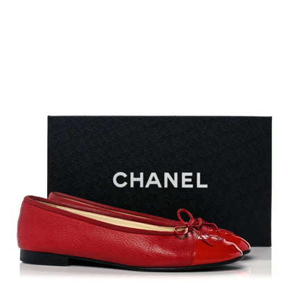 Chanel Goatskin Patent Cap Toe CC Ballerina Flats 37.5 Red 13 of 13