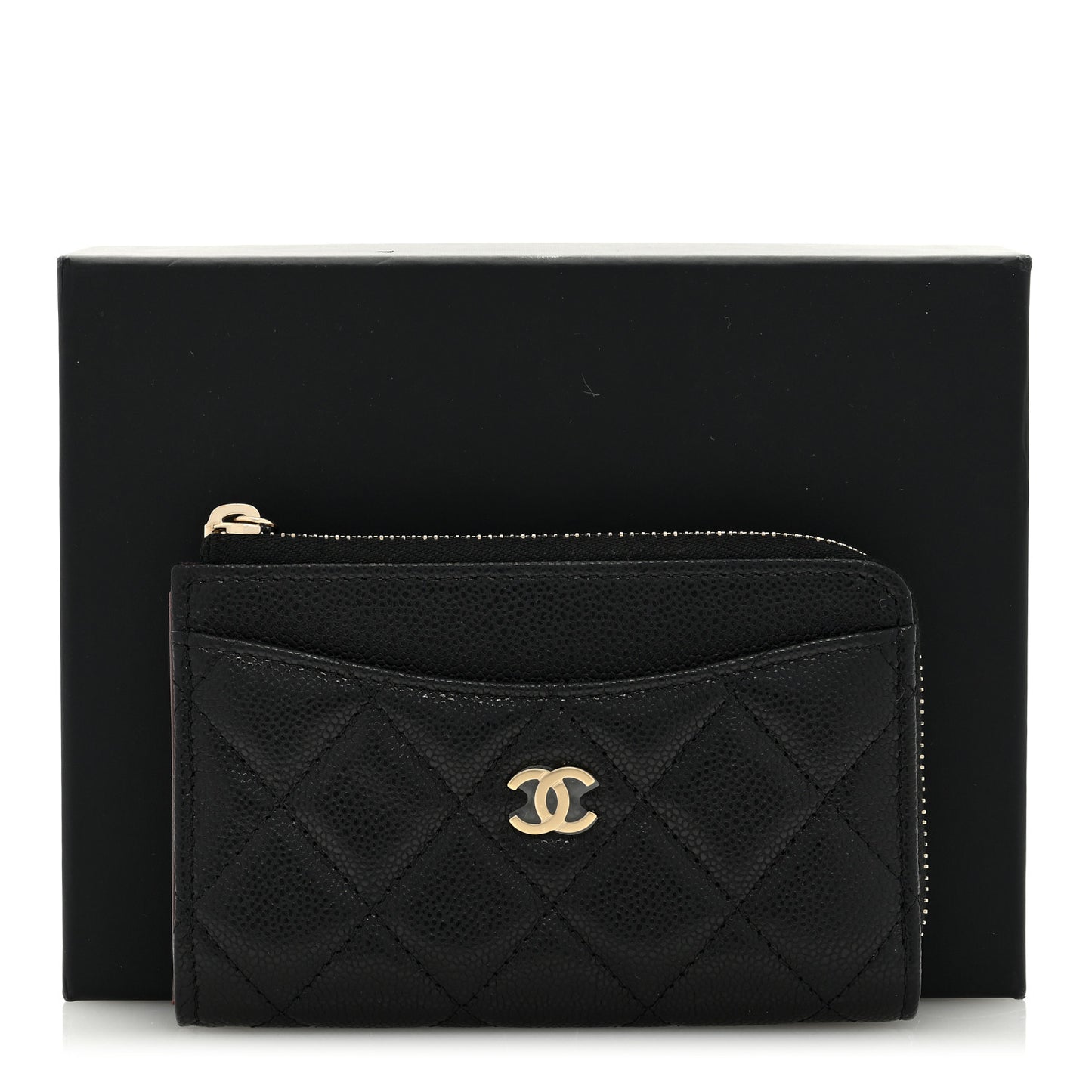 Caviar Quilted CC Zip Around Card Holder Black