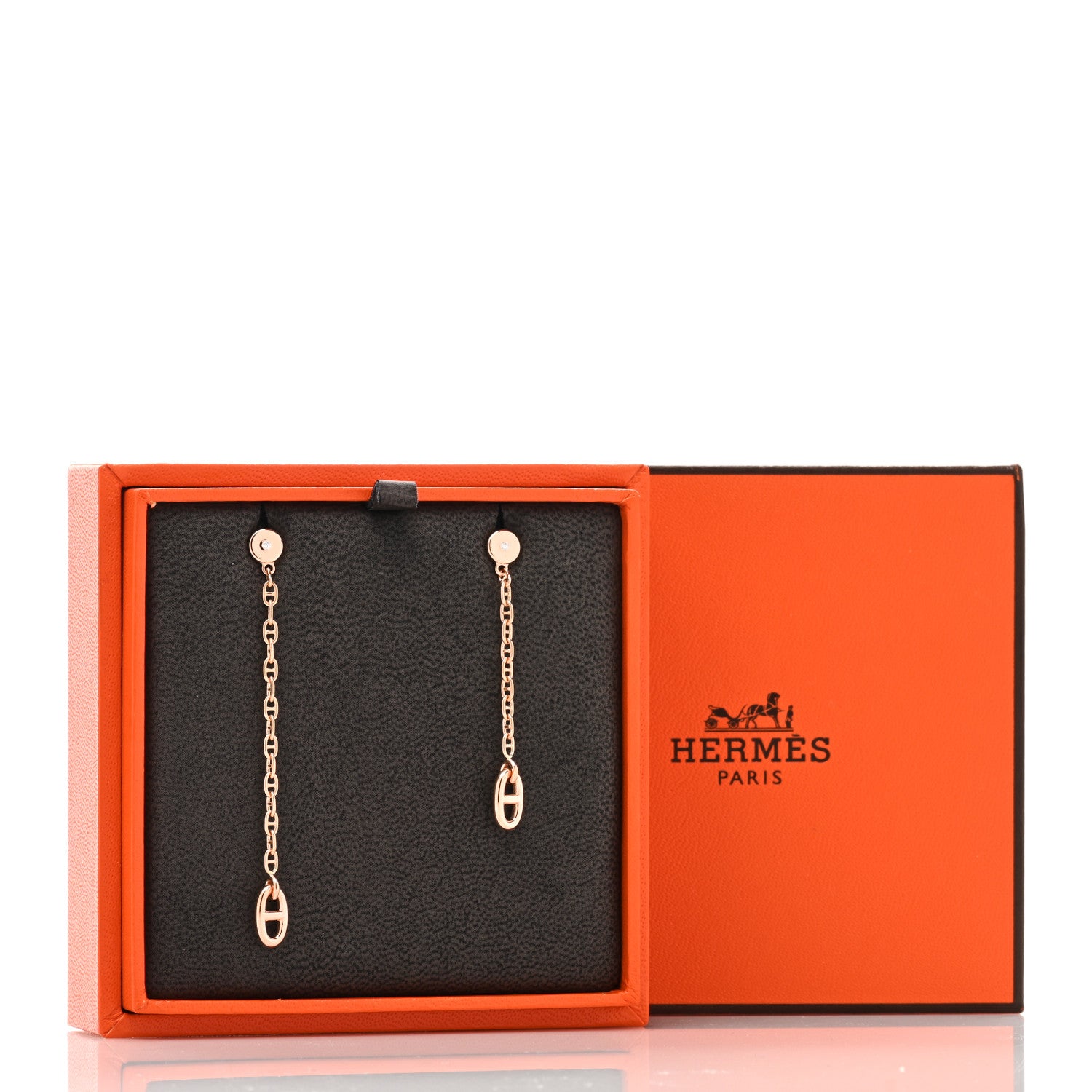 Hermes 18K Rose Gold Diamond TPM Farandole Drop Earrings 5 of 5