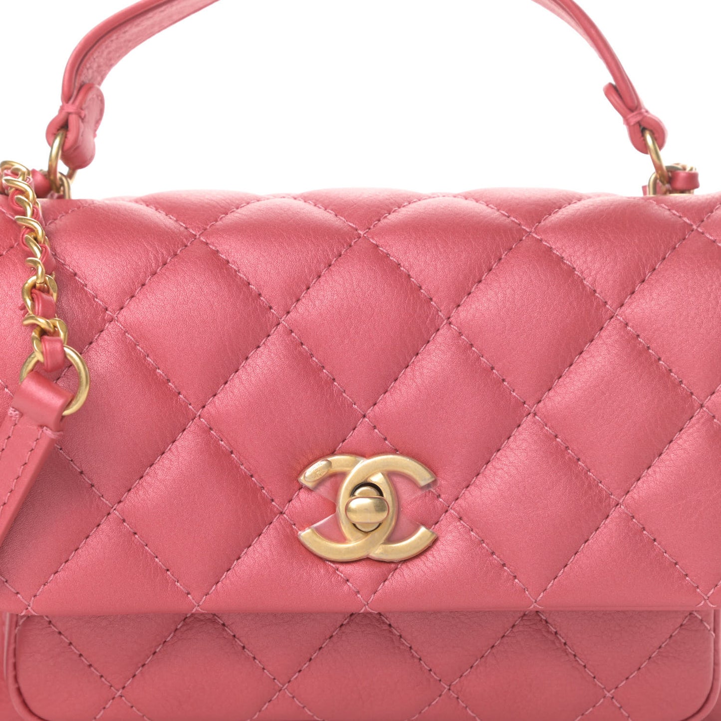 Calfskin Quilted Top Handle Flap Dark Pink