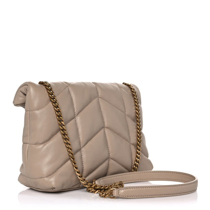 Saint Laurent Lambskin Quilted Toy Loulou Puffer Monogram Chain Satchel Dark Beige 3 of 10