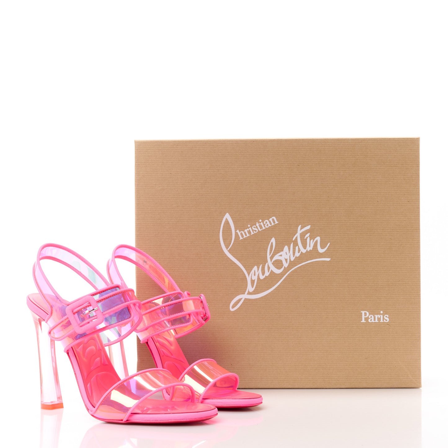 CHRISTIAN LOUBOUTIN PVC Duniss 100 Sandals 39 Fluo Pink