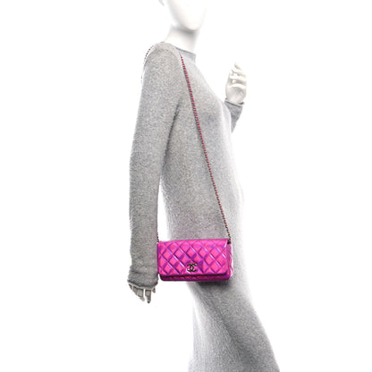 Chanel Iridescent Mirror Goatskin Quilted Clutch With Chain Pink 2 of 12