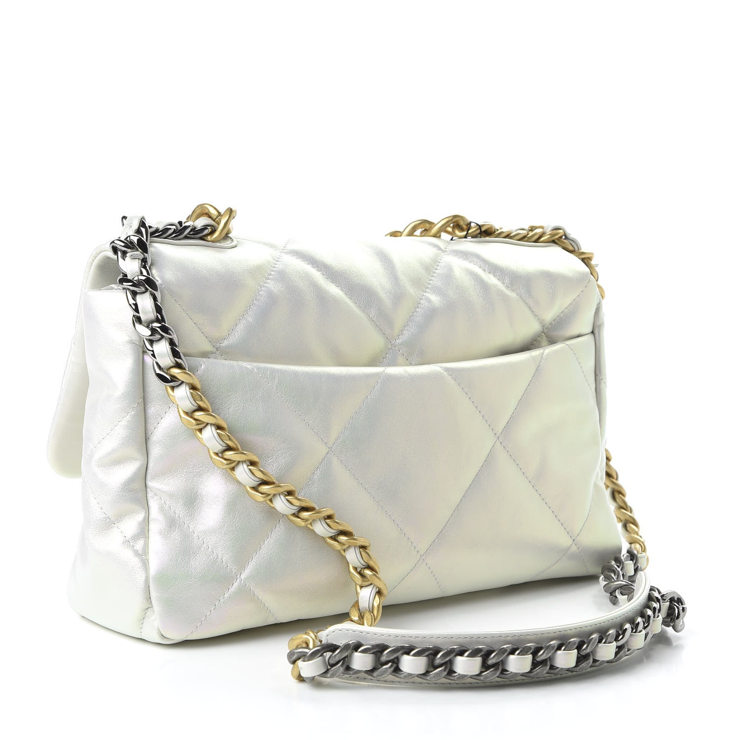 Chanel Iridescent Calfskin Quilted Large 19 Flap White 3 of 10