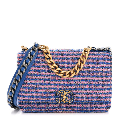 Chanel Tweed Quilted Chanel 19 Wallet On Chain WOC Blue Pink 1 of 14