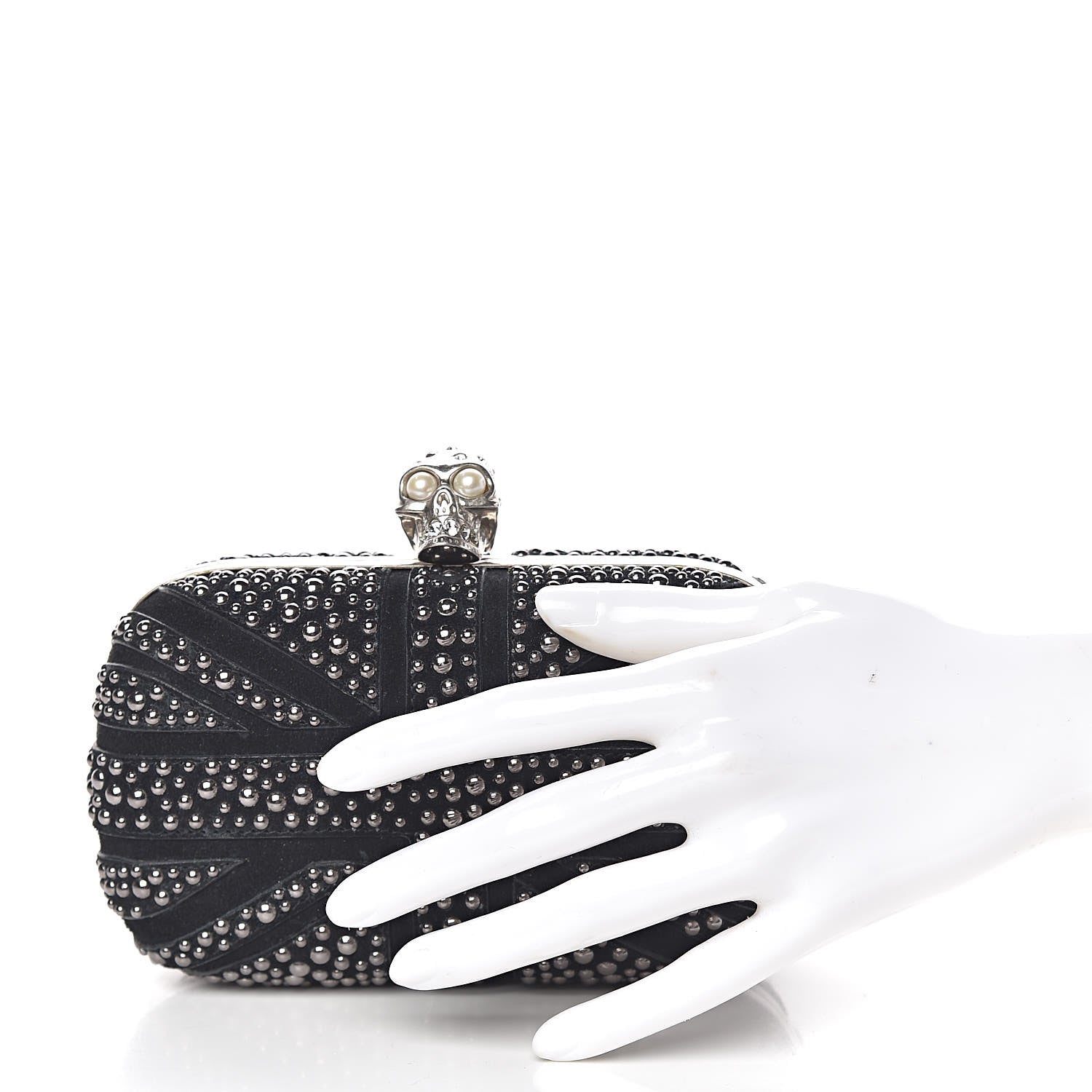 Alexander McQueen Suede Studded Britannia Skull Box Clutch Black 2 of 10