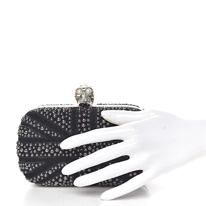 Alexander McQueen Suede Studded Britannia Skull Box Clutch Black 2 of 10