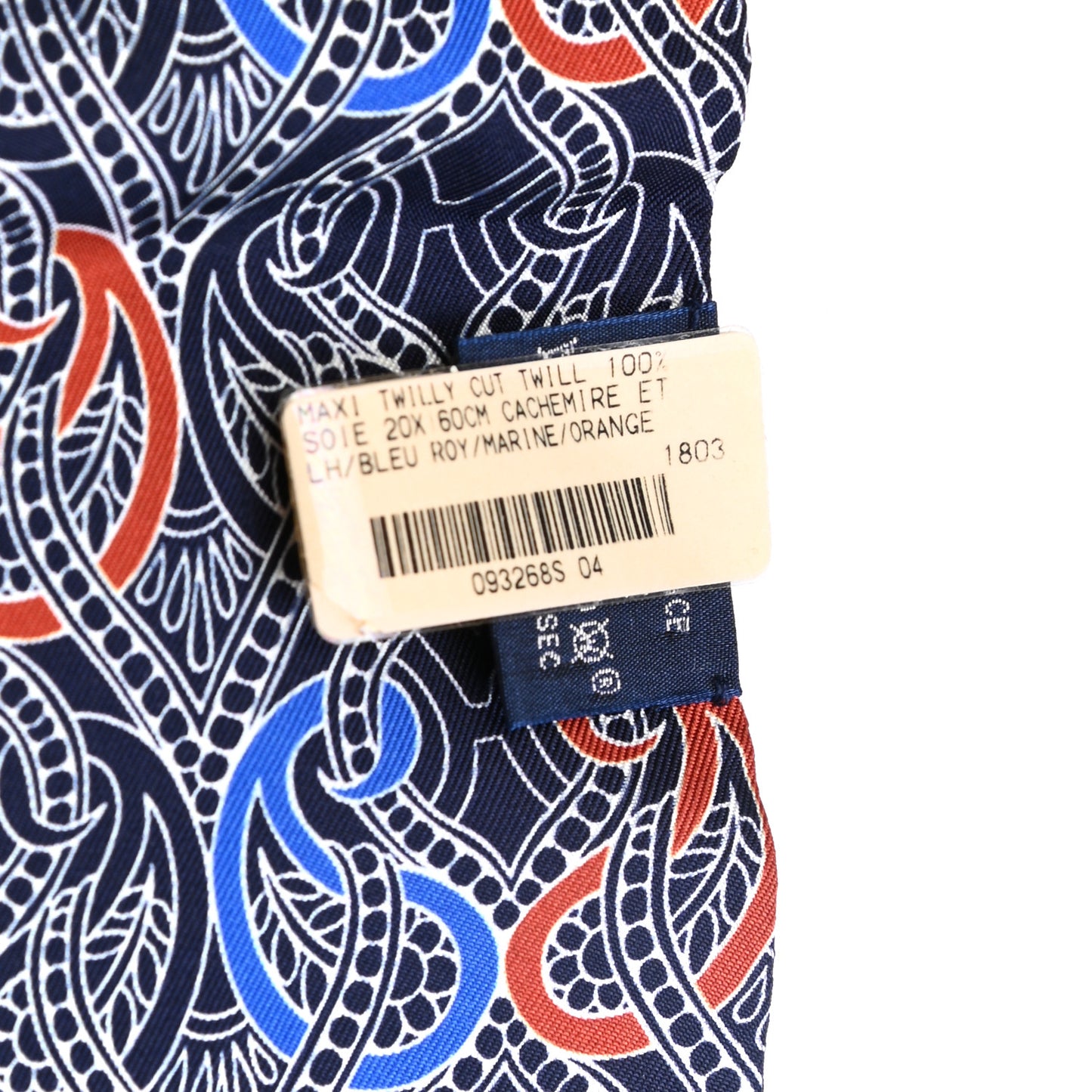 Silk Cachemire Et Rayure Maxi Twilly Cut Bleu Roy Marine Orange