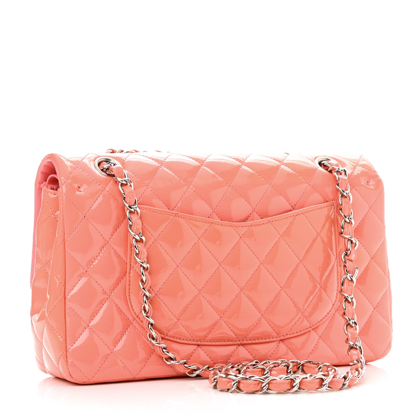 Patent Quilted Medium Double Flap Coral