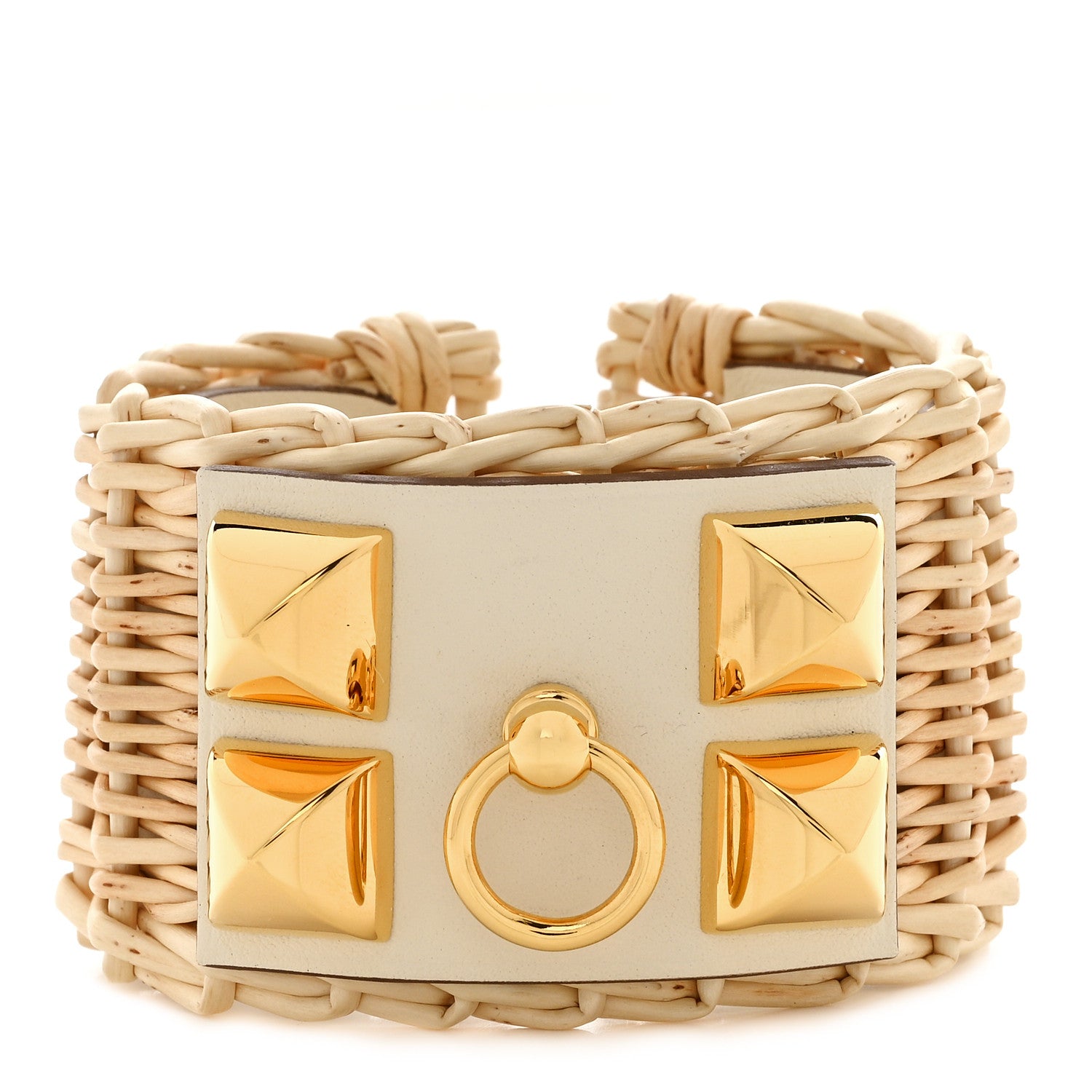 Hermes Wicker Swift Medor Picnic Cuff Bracelet T3 Nata 1 of 7