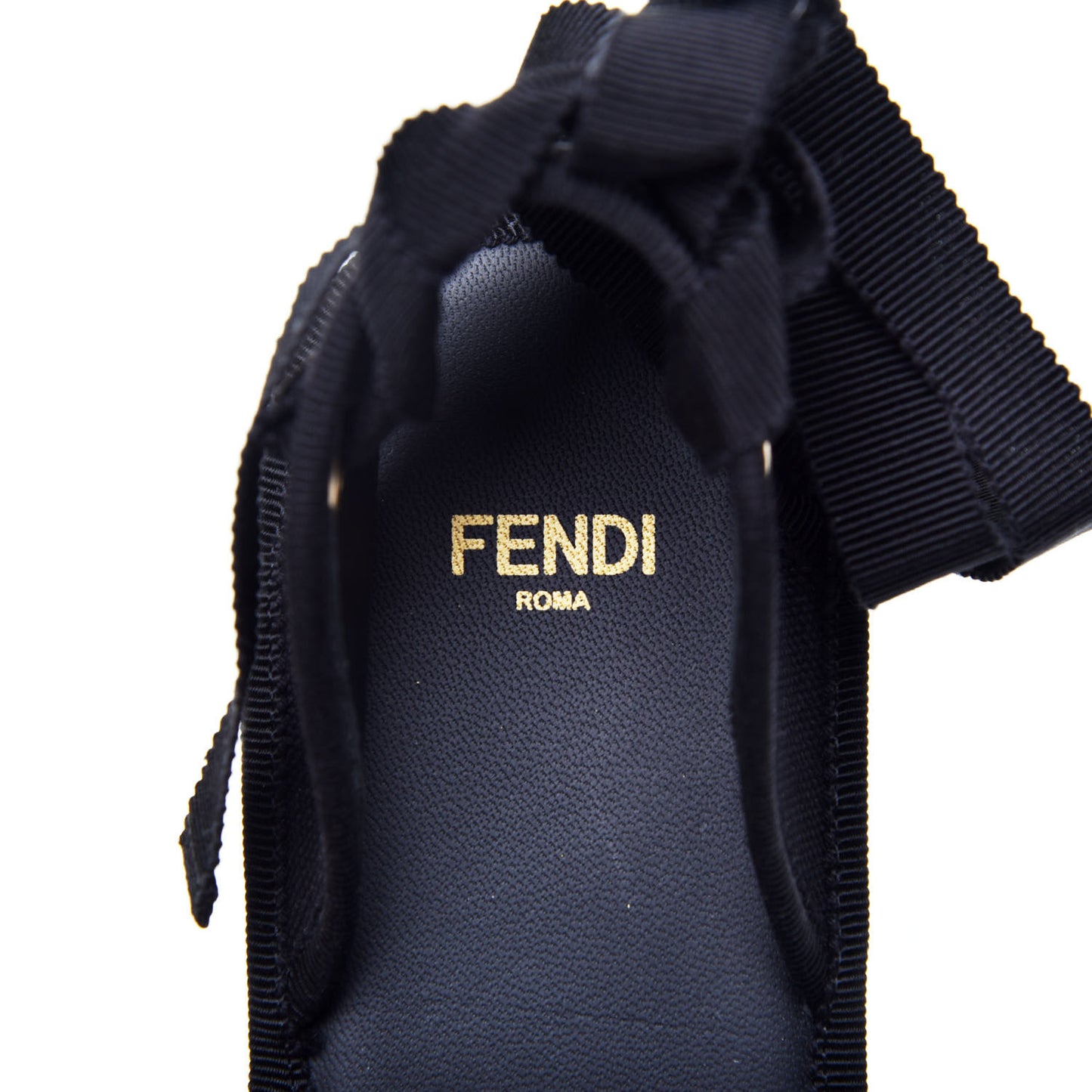 Canvas FF Embroidered Roma Ankle Wrap Flat Espadrilles 36 Black