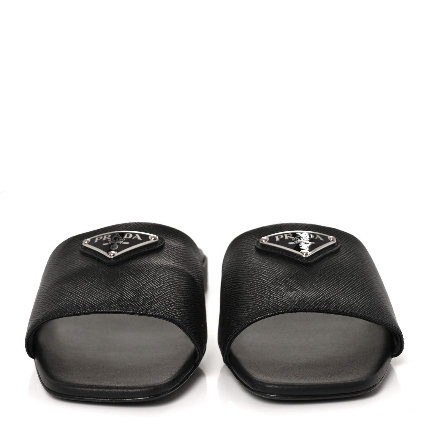 Saffiano Metal Triangle Logo 10mm Slide Sandals 35 Black