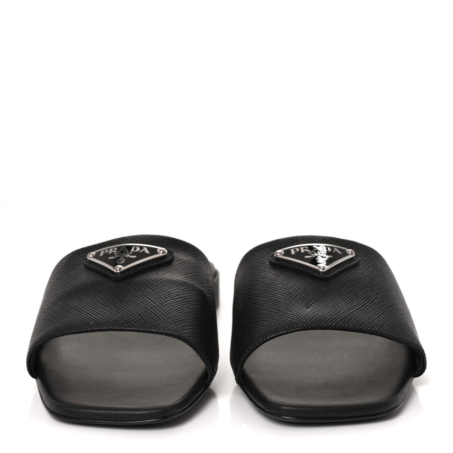 Prada Saffiano Metal Triangle Logo 10mm Slide Sandals 35 Black 2 of 7