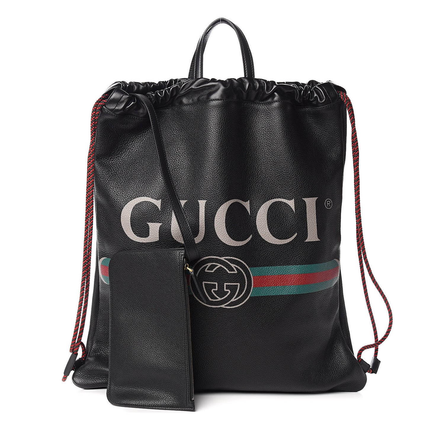 Calfskin Logo Drawstring Backpack Black