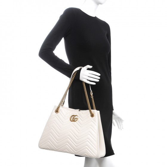 Calfskin Matelasse Medium GG Marmont Shoulder Tote Bag White