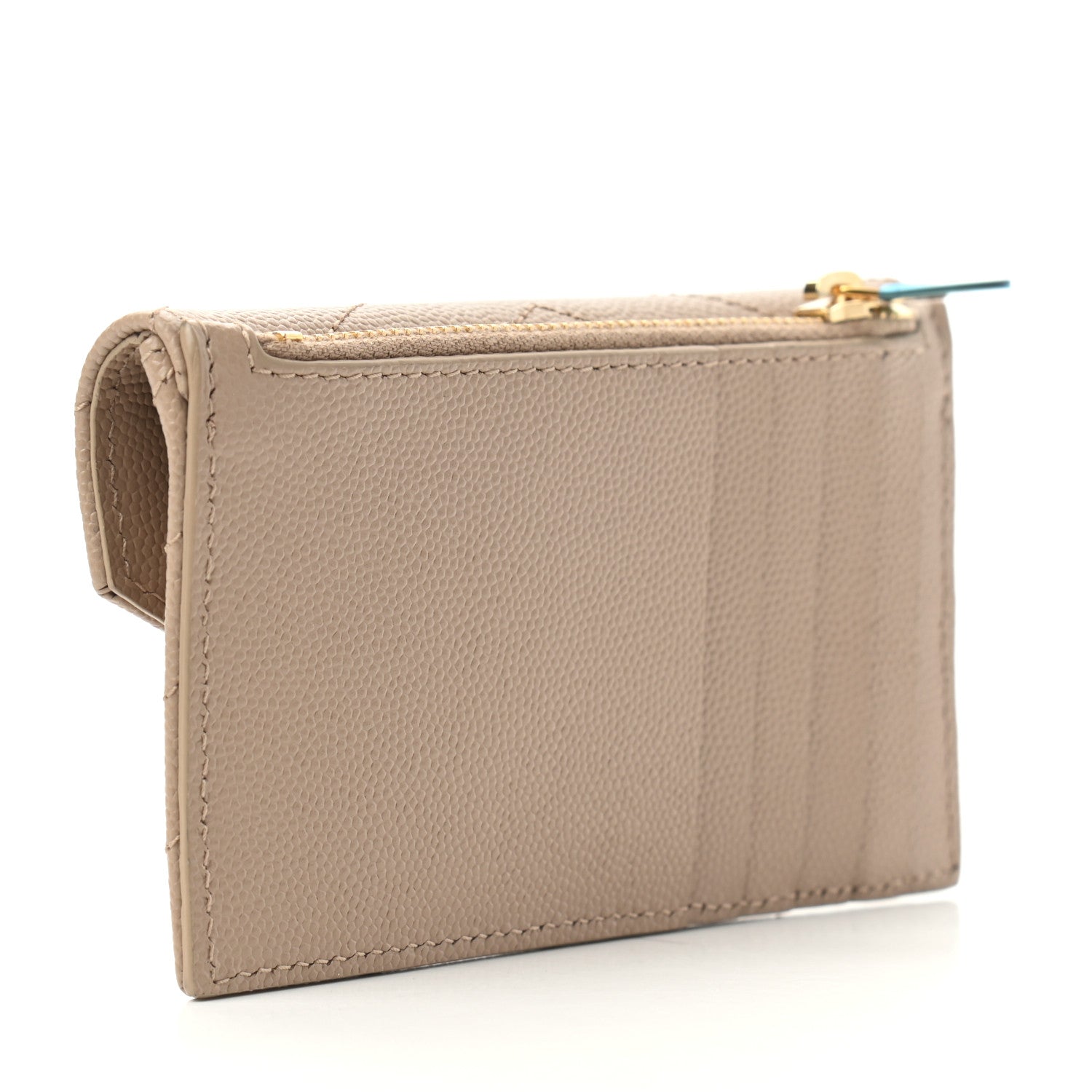 Saint Laurent Grain De Poudre Matelasse Chevron Monogram Compact Wallet Case Dark Beige 3 of 6