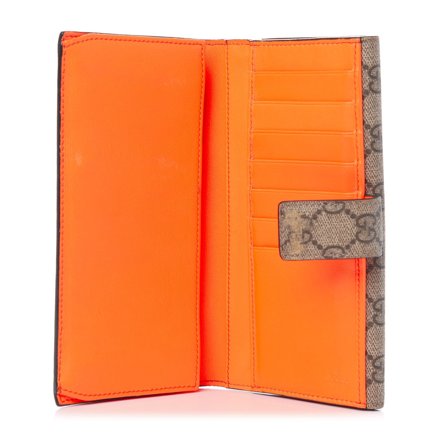 GG Supreme Monogram Continental Heart Wallet Beige Fluorescent Orange