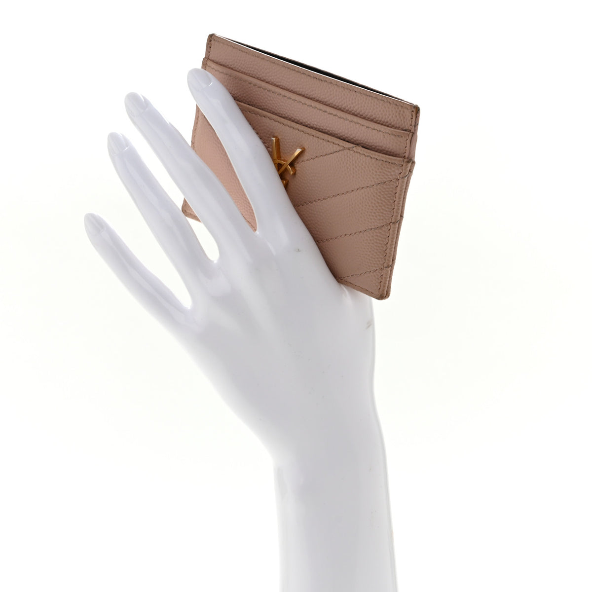 Grain De Poudre Matelasse Chevron Monogram Credit Card Case Pale Pink