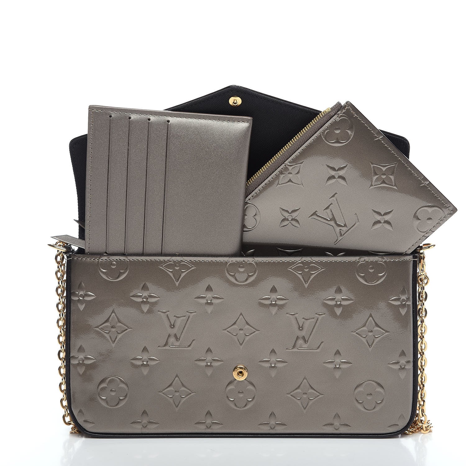 Louis Vuitton Vernis Felicie Pochette Chain Wallet Champagne Metallise 4 of 9