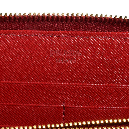 Prada Saffiano Metal Zip Around Wallet Fuoco 6 of 9
