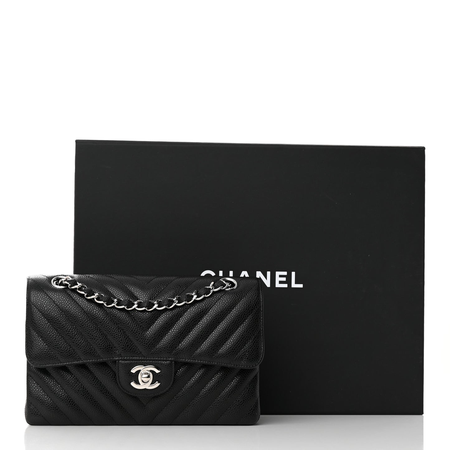 Caviar Chevron Quilted Small Double Flap Black
