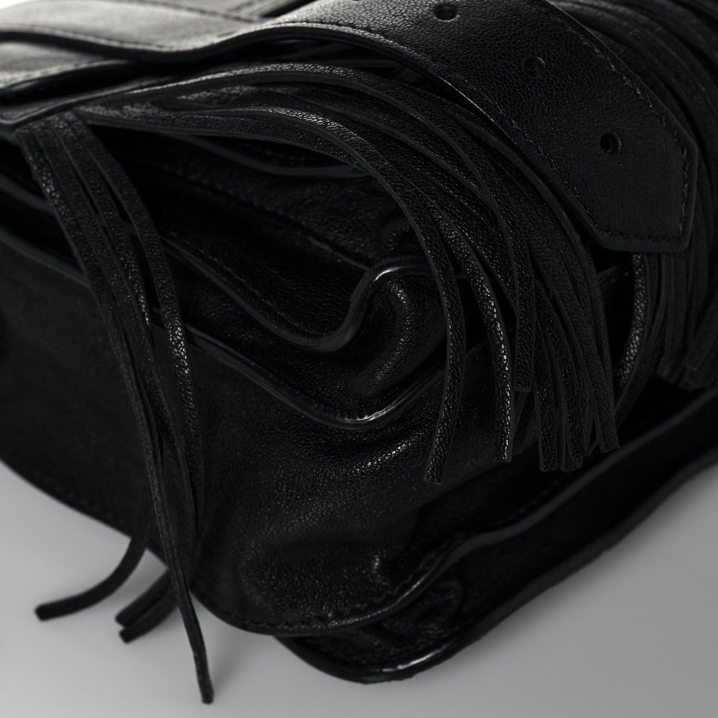 Lambskin Fringe PS1 Crossbody Pouch Black