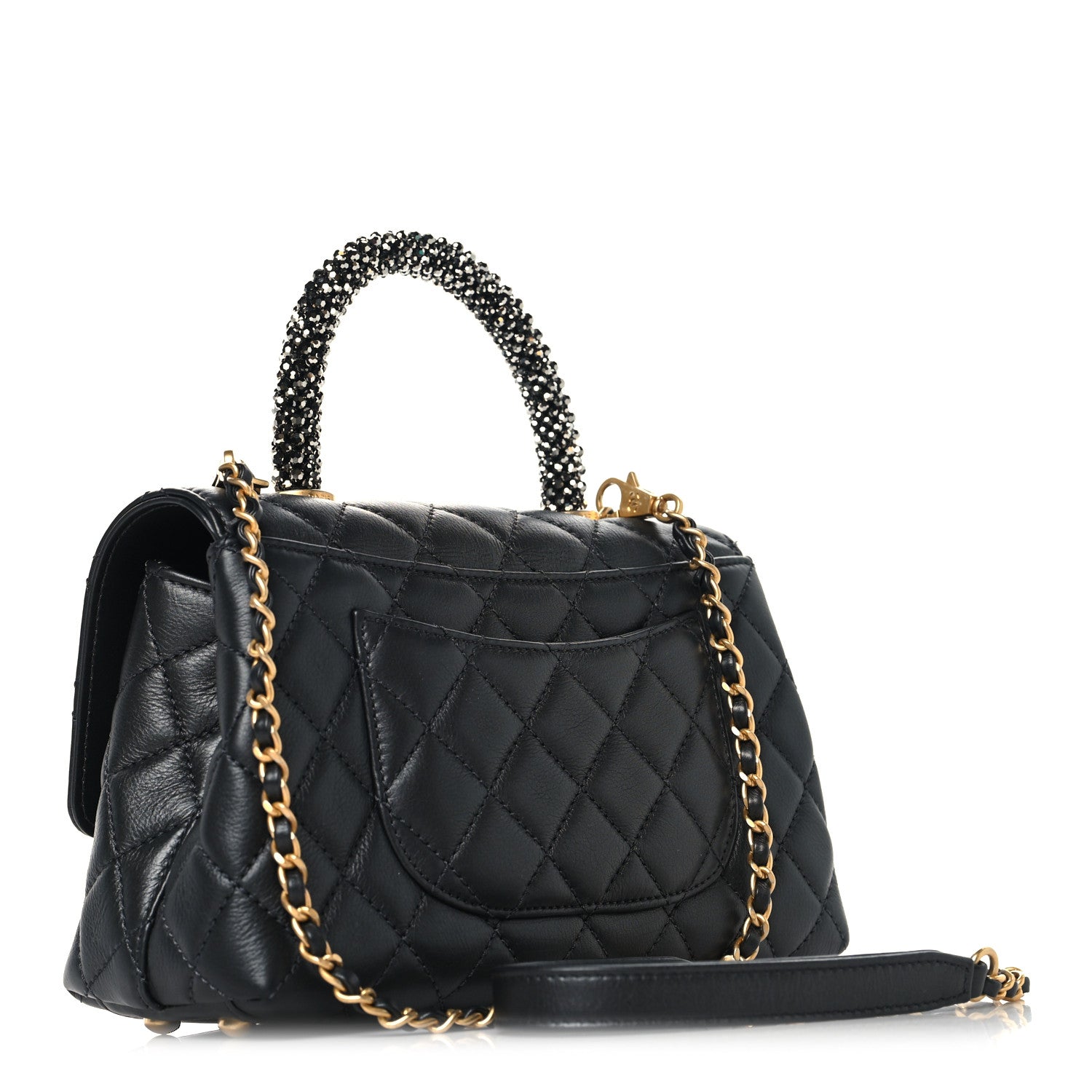 Chanel Calfskin Strass Quilted Mini Coco Handle Flap Dark Silver
