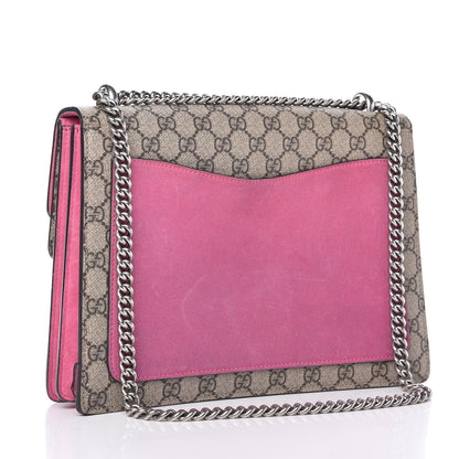 Gucci GG Supreme Monogram Suede Pierced Heart Embroidered Medium Dionysus Shoulder Bag Beige Ebony Pink Tropical Flower 3 of 10