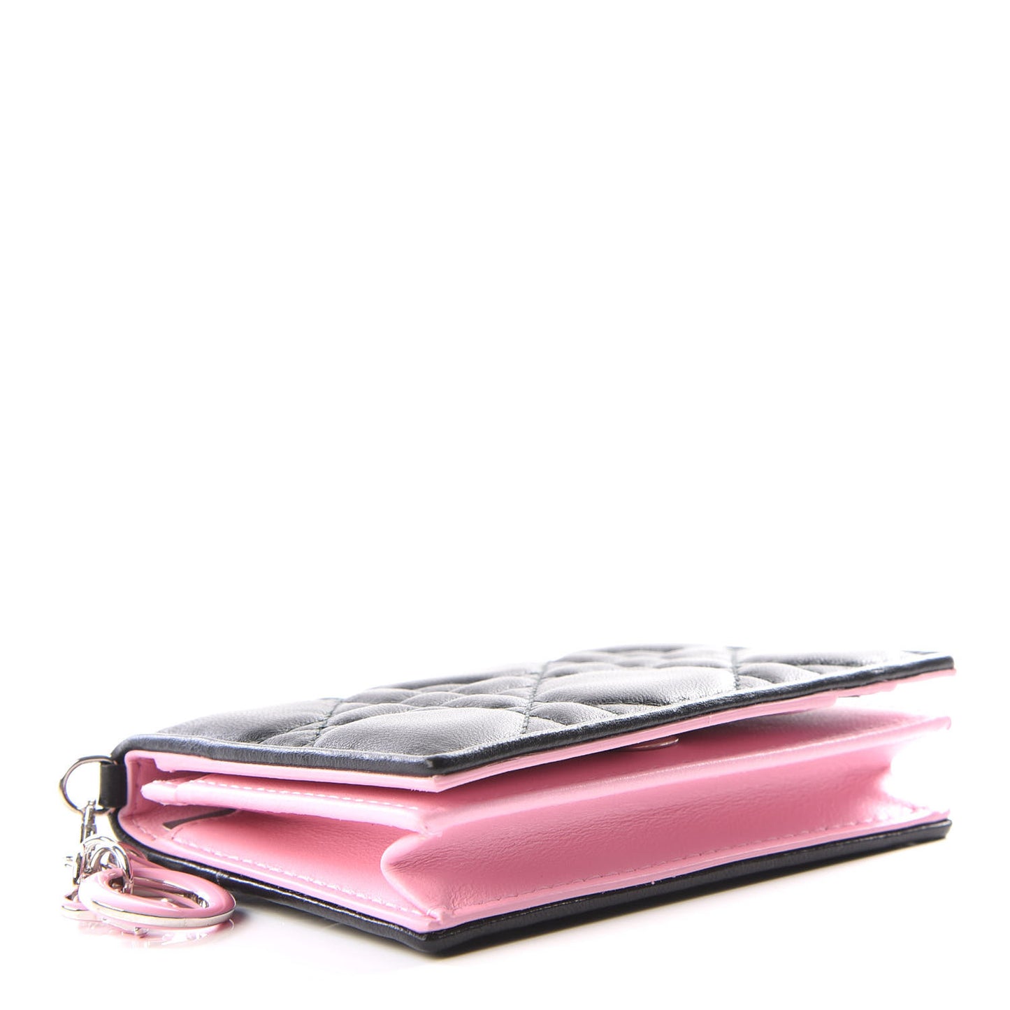 Lambskin Cannage Bi-Color Small Lady Dior Flap Card Holder Black Pink
