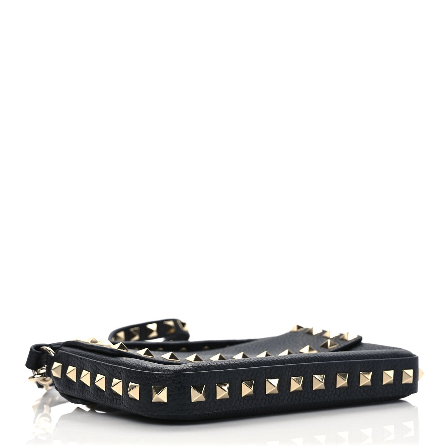 Grainy Calfskin Rockstud Crossbody Pouch Black