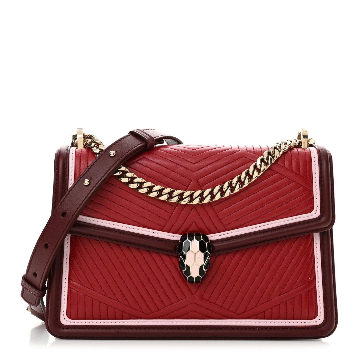 Quilted Nappa Smooth Calfskin Serpenti Forever Diamond Blast Shoulder Bag Red Burgundy Pink